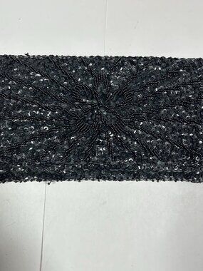 Vtg Star Brand Black Satin Beaded Sequined Evening Bag Flap Clutch Bag 8”x 4.5”